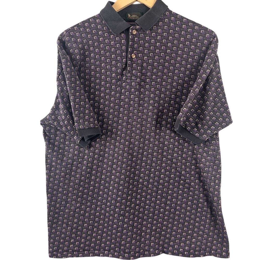 Bert Pulitzer Collectors‎ Edition Polo Shirt Purple Geometric Knit Cotton USA L